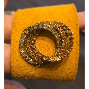 Vintage Tan Suede Leather Cuff Bracelet Rhinestone Triple Circle Statement